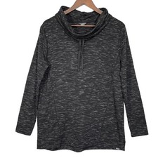Eddie Bauer Cowl Neck Pullover Womens M Gray Space Dye Drawstring Pocket