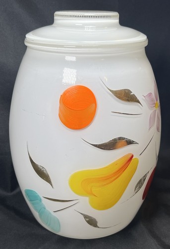 Barattolo biscotti vintage Bartlett Collins Gay Fad dipinto a mano frutta e fiori 10" bianco - Foto 2 di 24