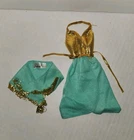 Vintage Barbie Fashion's 1979 No. 1363 Aqua Gold Wrap Dress