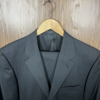 Albert Nipon 2 Piece Suit Mens 40R 32x28 Gray Black Striped Wool Three Buttons