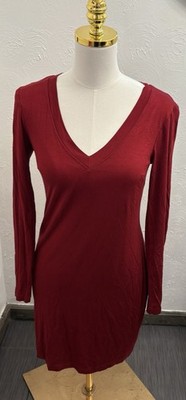 Trina Turk Maroon Red Jersey Dress Women's Small Pullover Lined Stretch V-Neck