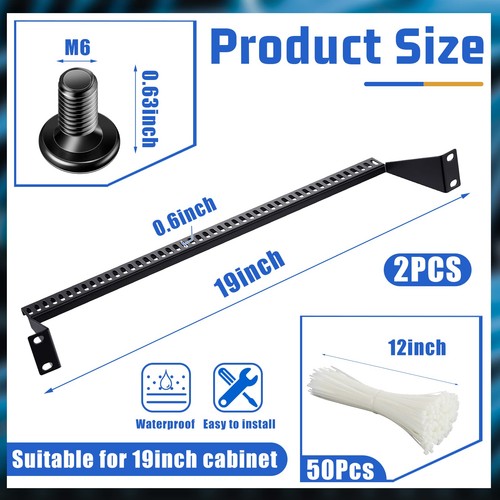 1U Horizontal Rack Mount Cable Management Support Bar Bracket 2 PCS 19 inch - Picture 3 of 7