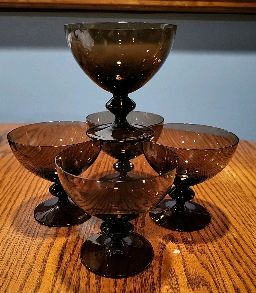 Set 5  Imperial Glass Amethyst Blown Brown Champagne Coupes