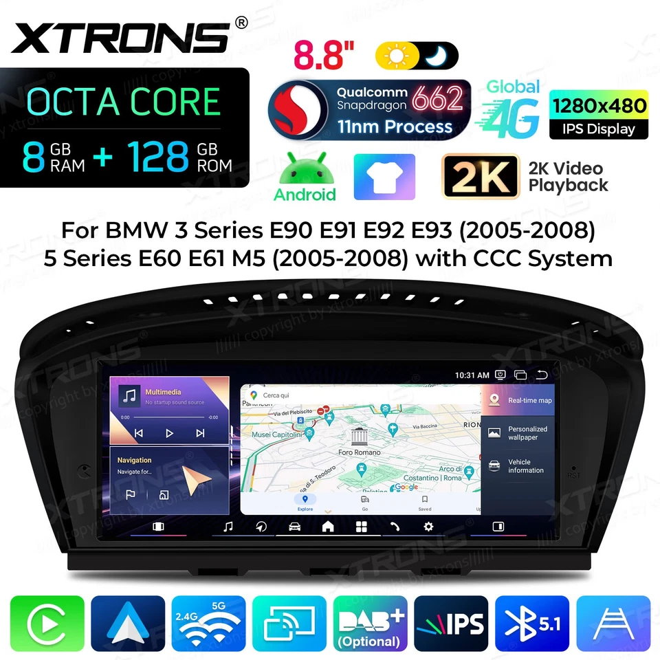 Qualcomm Android Car Stereo GPS 8+128GB Car Play For BMW E60 E61 E90 E92 E93 CCC - image 4 of 4