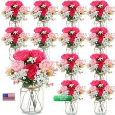Zeyune 12 Sets Mason Jar Flowers Centerpiece Table Decorations - Pink Mix