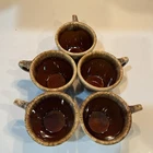 Vintage Hull Pottery Coffee Mugs Cups Oven Proof USA Brown Drip Glaze Set Of 5