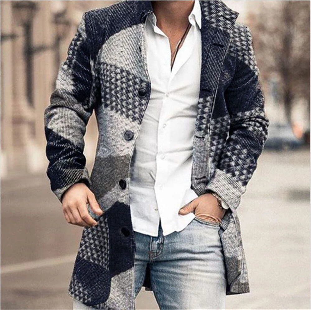 Slim Fiter Mens Long Sleeve Coat Slim Fit Trench Jacket Casual Formal Outwear