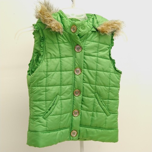 Justice Vest Jacket Girls Size 12 Green Hoodie Sleeveless Pocket Zip Puff Vest - Picture 4 of 9