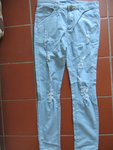Reppunk ripped Jeanshosen Denim Pants zerrissene Hose Hohe Taille Hüftjeans Gr.M - Bild 2 von 4