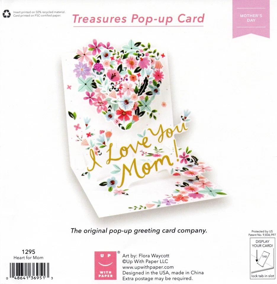 MOTHER'S DAY Pop-Up Card, "Heart For Mom" Art by Flora Waycott — Up With Paper - Image 3 of 4