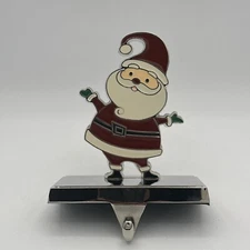 Vtg Santa Heavy Christmas Stocking Hanger Metal Green Gloves Jolly