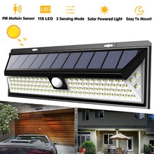 Solar Powered 118 LED Wall Lights PIR Motion Sensor Outdoor Security Lamp Garden