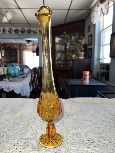 Vintage Fenton Colonial Amber Swung Vase Thumbprint