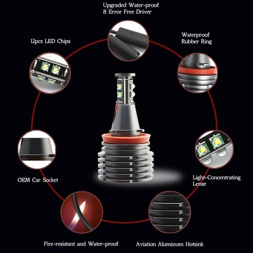 160W 7000K W H8 LED Angel Eyes Ring Marker Bulbs for BMW 2007-10 X Series E70 X5 - Picture 5 of 6