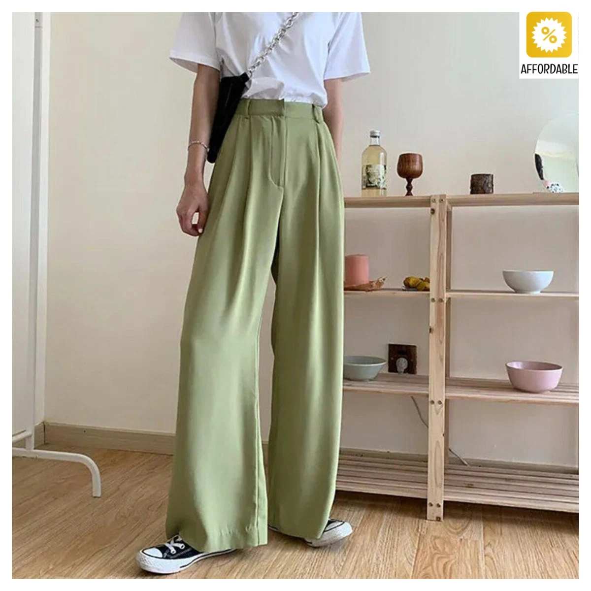 American style high waist pure cotton women's straight mopping trousers  wide leg pants design loose casual pants, Women's Fashion, Bottoms, Jeans &  Leggings on Carousell