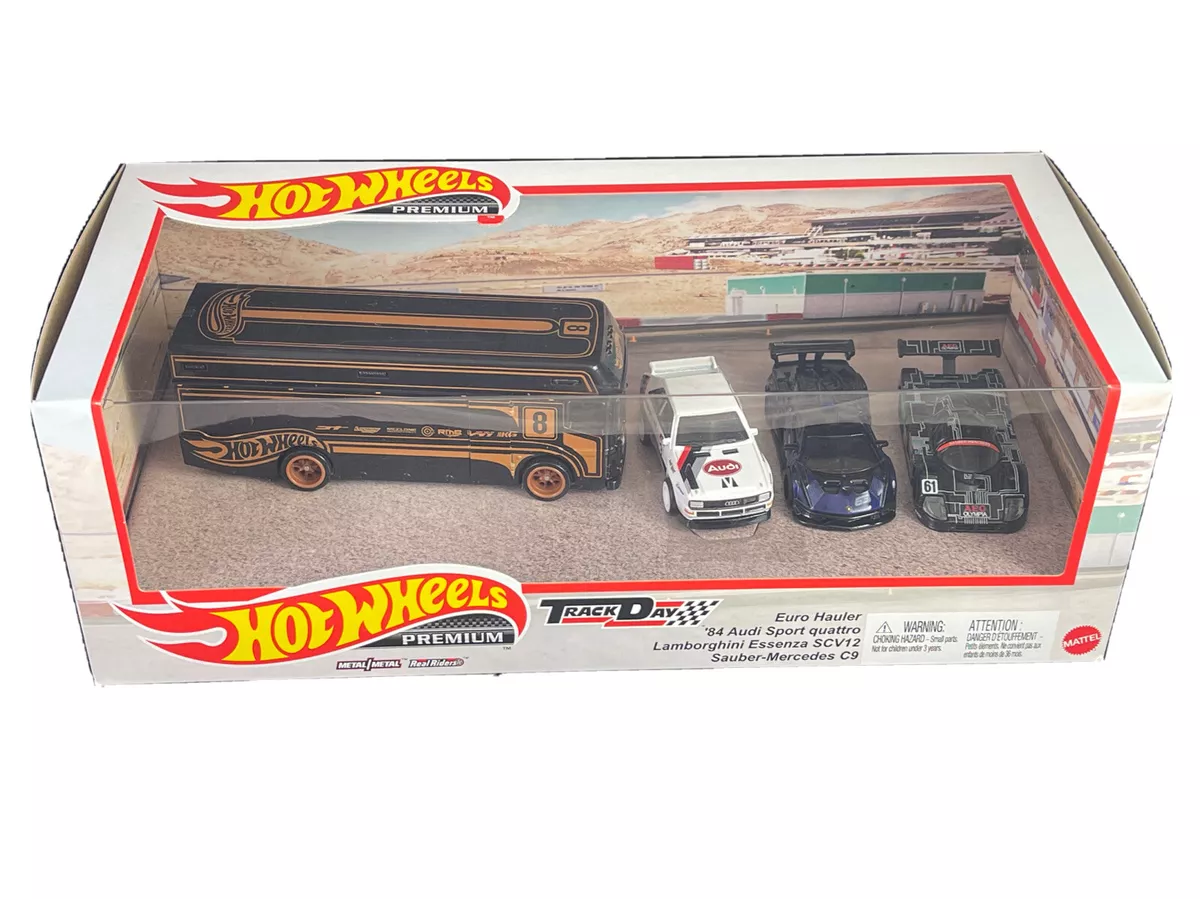 Hot Wheels 2023 Premium Set Track Day Euro Hauler Audi Lamborghini Diorama  Set