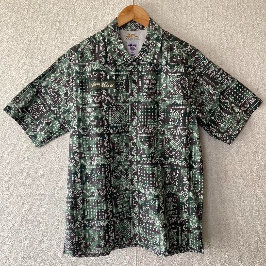 STUSSY Reyn Spooner Short Sleeve Shirt size-S green All-over