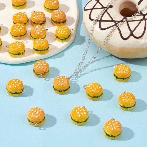 30pcs 3D Resin Hamburger Charms Fastfood Charm Imitation Food Charms for Jewelry - Picture 4 of 5