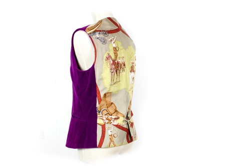 Auth. Hermes Lady Vest Hermes 5 Buttons Charreada Red Violet Rare - Picture 10 of 21