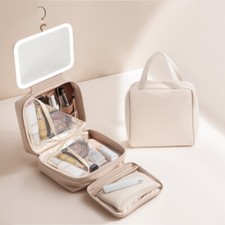 Travel Hanging Toiletry Bag with Mirror Large Capacity PU Makeup Organizer Case