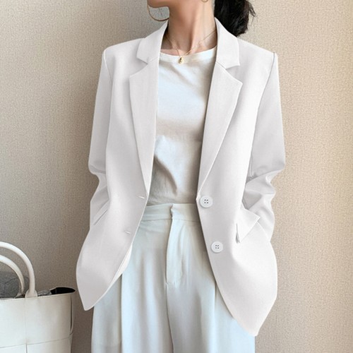 Womens Korean Fashion Lapel Collar Long Sleeves Loose Blazer Coat Casual Outwear - Picture 26 of 29