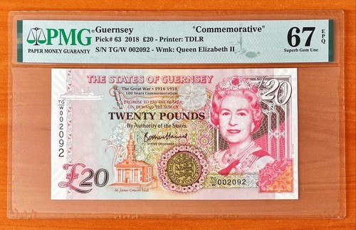 Guernsey 20 Pounds 2018 P63 PMG 67 EPQ Superb Gem UNC - Bild 1 von 2
