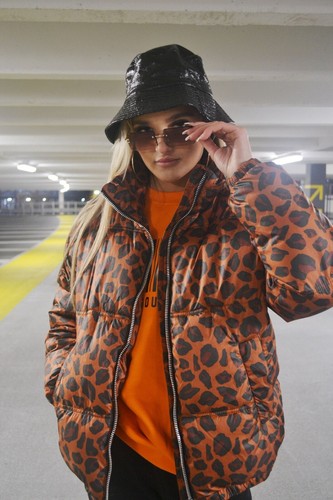 LEFTIES OUTERWEAR Brown Leopard Padded Puffer Jacket S Small (ccc175)