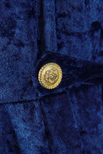 Crushed Velvet Dress L Vintage 90s Dark Blue Stretchy Long Sleeve Empire Waist - Picture 3 of 7