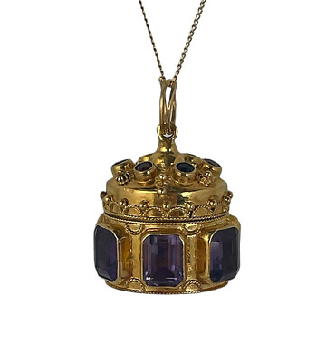 Großer Anhänger Tür Souvenir 18k Gold Amethysten Etrusker Revival Locket 