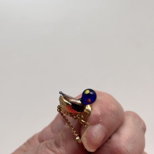 Vintage Swank Glass Blue Tie Tac Pin Gold Tone Audubon Aviary Father Mother L669 - Picture 6 of 12