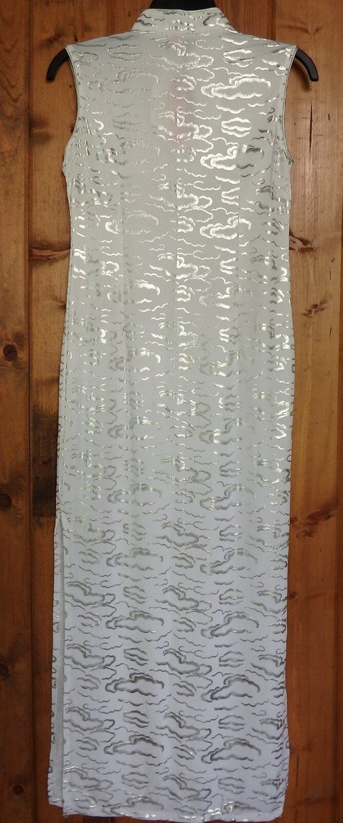 silver cheongsam dress Medium Length Elegant Split Cheongsam Silver