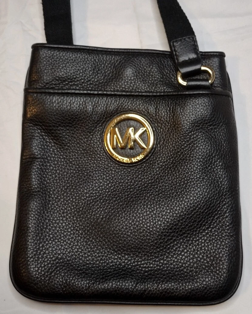 Black Michael Kors Fulton Leather Crossbody W Wide Web Shoulder Strap