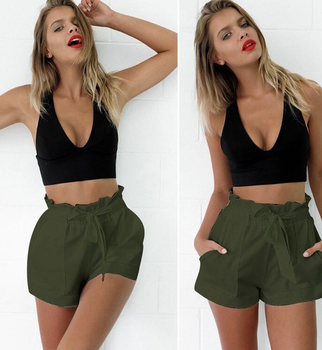 Women's Fashion High Waist Ruffle Bow Tie Casual Shorts Comfy Pants with Pockets - Picture 12 of 12