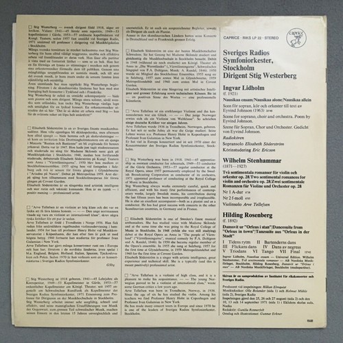S636 Lidholm Scene Stenhammar Violin Romances Westerberg Caprice RIKS LP 22 St - Picture 4 of 4