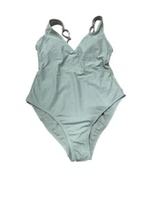 Women's V-Neck High Leg One Piece Swimsuit - Kona Sol, Sage Green, L (12-14)