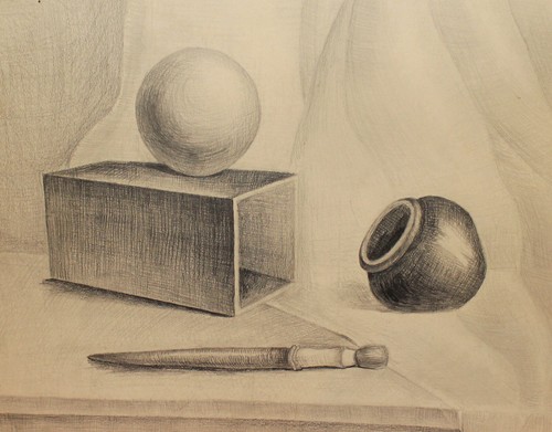 Antique realist composition still life pencil drawing - Picture 7 of 12