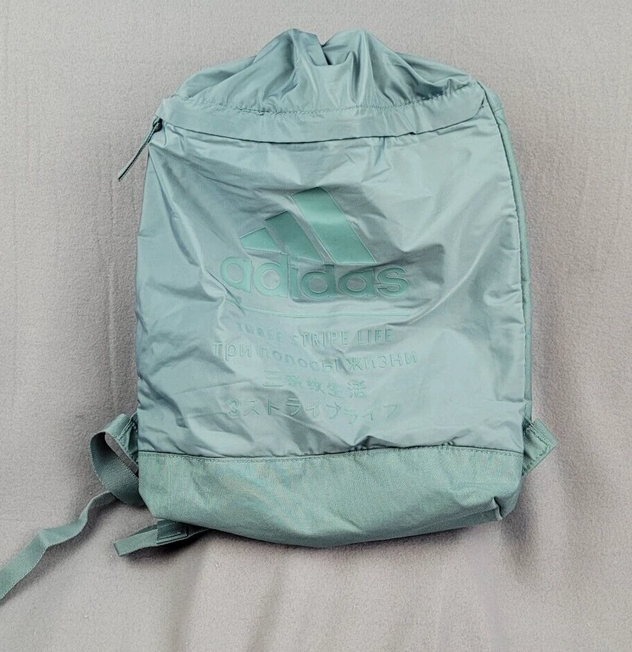 Adidas Amplifier Blocked Backpack Sackpack Three Stripe Life Teal Raw Green Bag - Image 2 of 4
