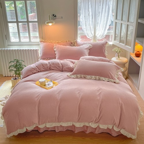 Velvet Duvet Cover Set Twin/Queen Size Bed Duvet Cover Girls Lace Bedding Sets - Picture 18 of 25