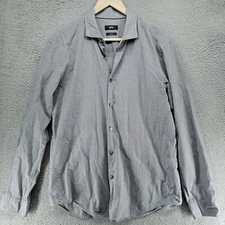 HUGO BOSS Ridley_36F Dress Shirt Mens L Slim Fit Gray Dot Check Egyptian Cotton