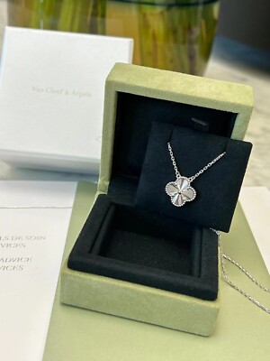 Authentic Van Cleef & Arpels 18K White Gold Vintage Alhambra Necklace