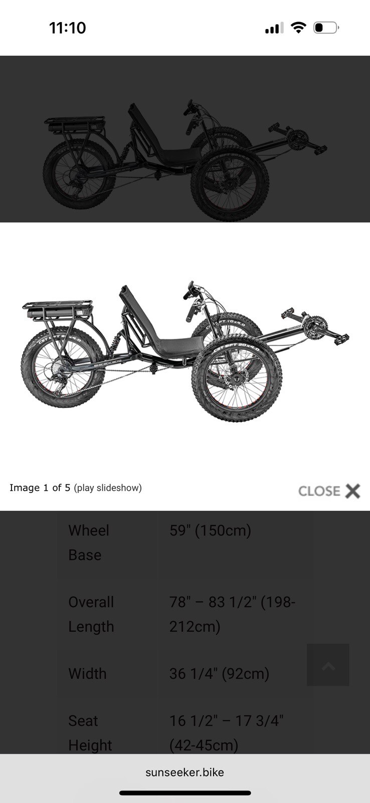 Sunseeker Electric Tadpole Recumbent Fat Bike Certified To UL2849