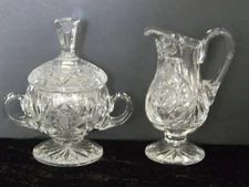 Vintage Heavy Clear Cut Crystal Covered Sugar Bowl & Creamer From Turkey