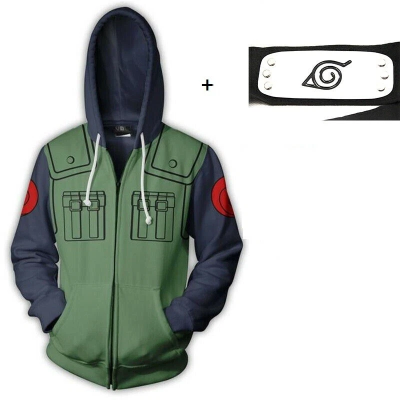 Naruto Kakashi Costume Hoodie Jacket Sweatshirt Set with Leaf