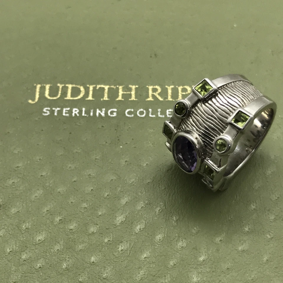 Auténtico Anillo JUDITH RIPKA Plata Esterlina Amatista y Peridoto Verde Talla 7 Foto 4 de 4
