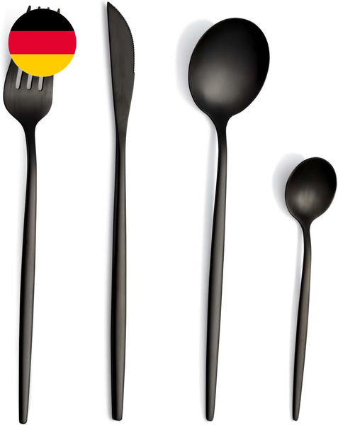 Besteck Set FüR 6 Personen, 24 Teilig Besteck Sets, Schwarz Besteck, Besteckset-image