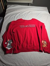 Tom and Jerry Sweater Youth Size XL 15 17 Red Pullover PolyCttn Cartoon