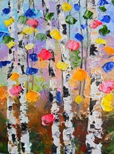 Betulle colorate dipinto ad olio 15x20 cm paesaggio boschivo dipinto olio su cartone