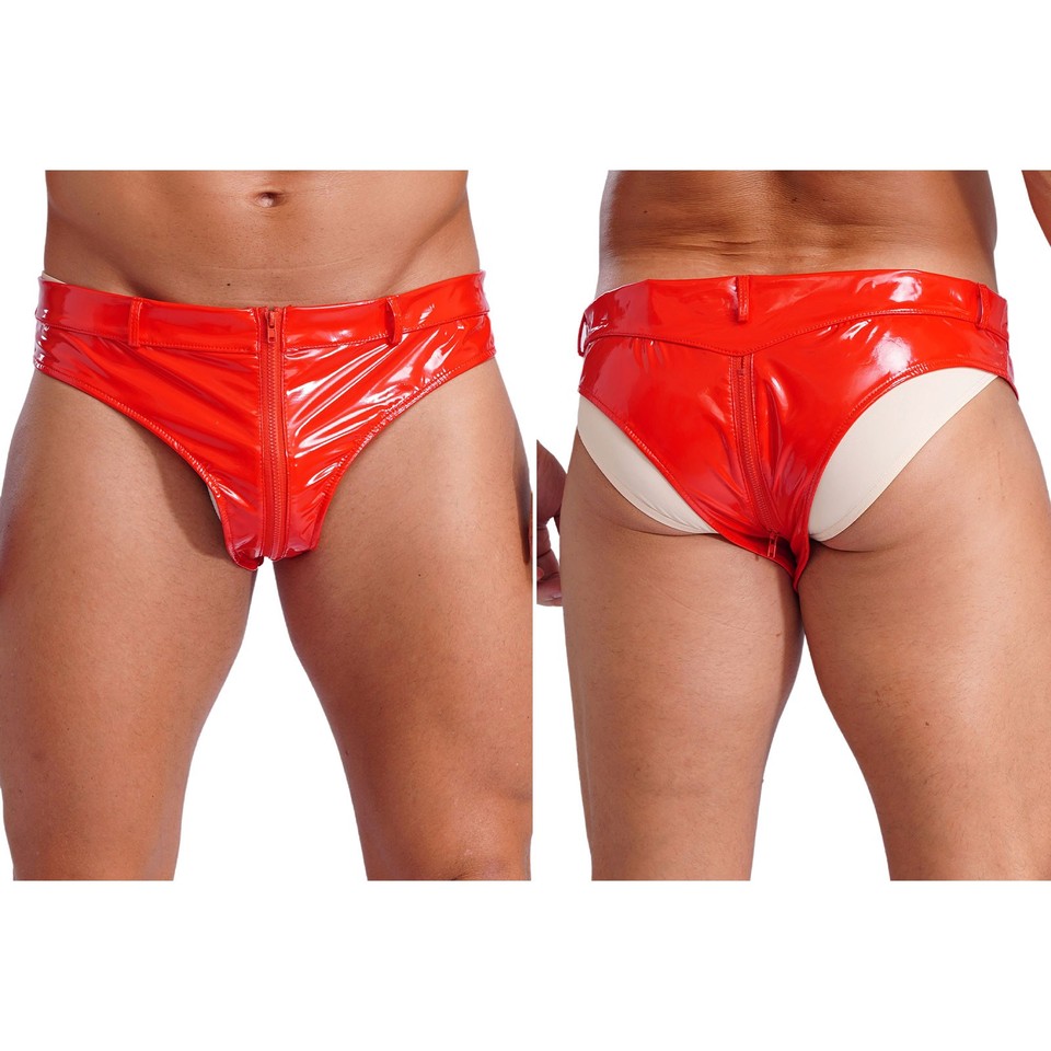 Men Briefs PVC Knickers Faux Leather Thong Nightwear Underwear Zipper men-briefs-pvc-knickers-faux-leather-thong-nightwear-underwear-zipper