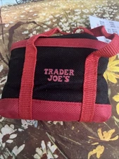 Trader Joe's Black Micro Tote With Grocery Bag 2 In 1 Mini Ltd Edition BLK RED