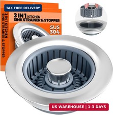 3 in 1 Kitchen Sink Drain Strainer and Stopper Silver 1 Pack